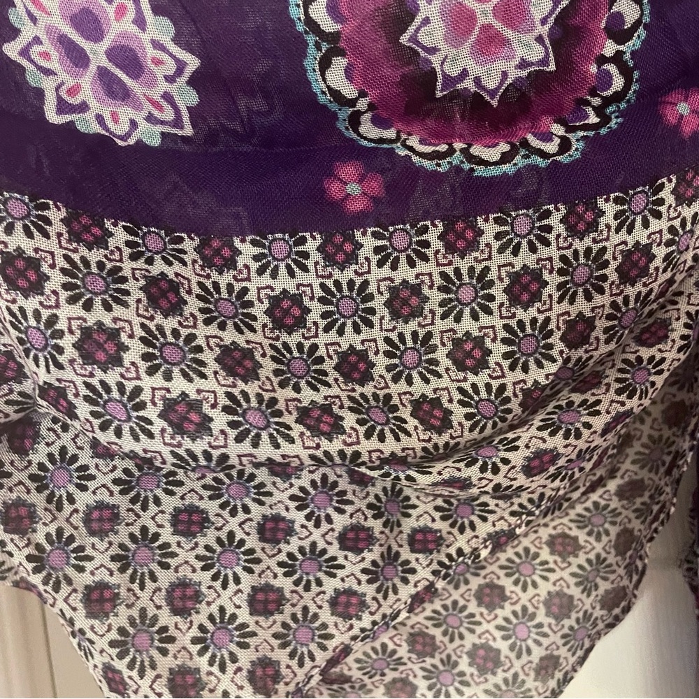 Vera Bradley Sheer Purple Pattern Scarf with Fringe Detail - Picture 3 of 6